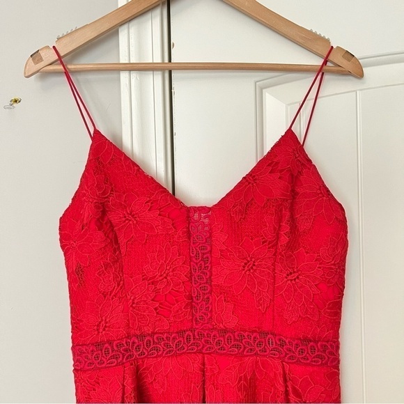 Nicholas Floral Lace Rouleau Ball Dress in Hibiscus Red - Picture 4 of 10